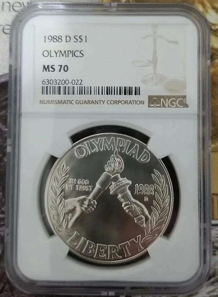 1988 D $1 Silver NGC MS70 Olympics Dollar 90% Coin Cert# 6303200-022 - Image 2 of 4