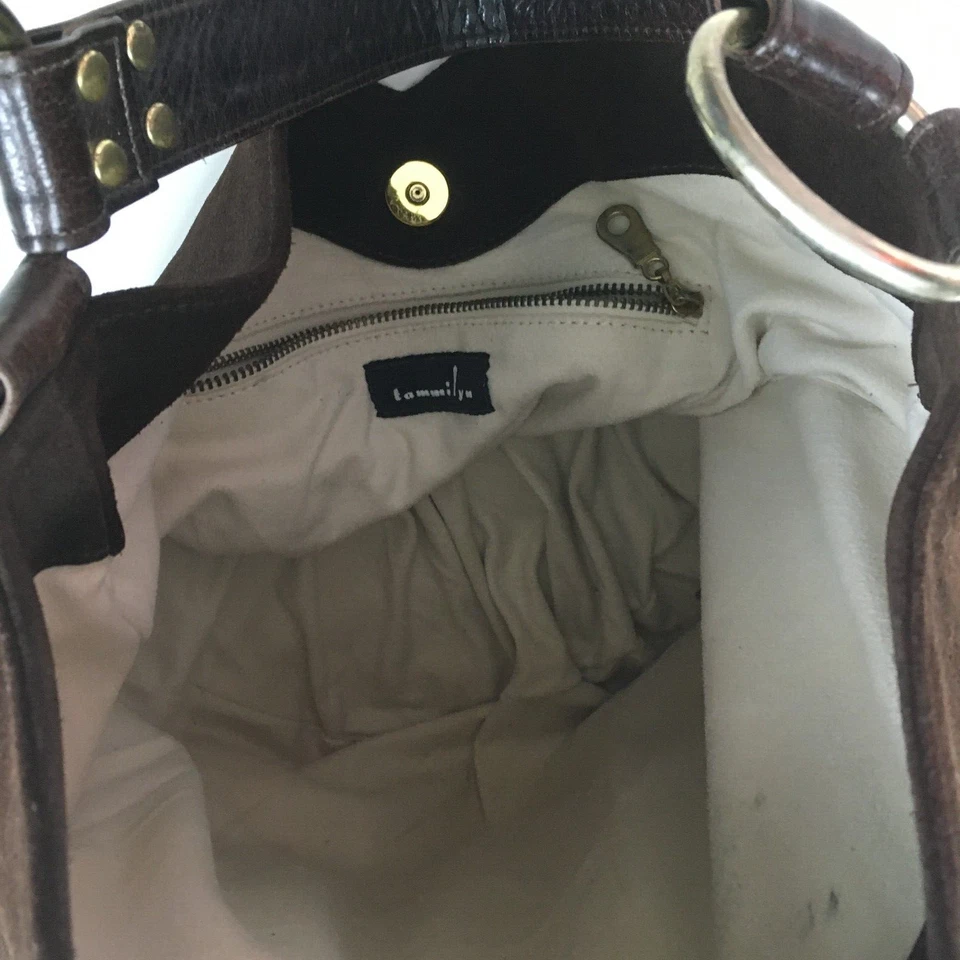 TAMMI LYN Marrón Oscuro Gamuza Multicolor Lentejuelas Signo de Paz Hobo Bolso de Mano Foto 4 de 4