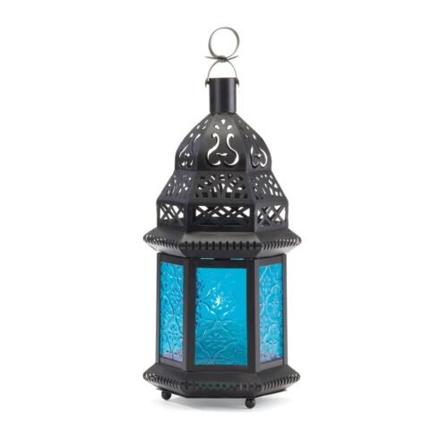Blue Glass 10" Moroccan Candle Lantern Lamp Light Centerpiece Terrace Home Decor - Picture 2 of 5