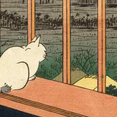 Cat in Window, 1857 Japanese Poster Print, Hiroshige, Ukiyo-e