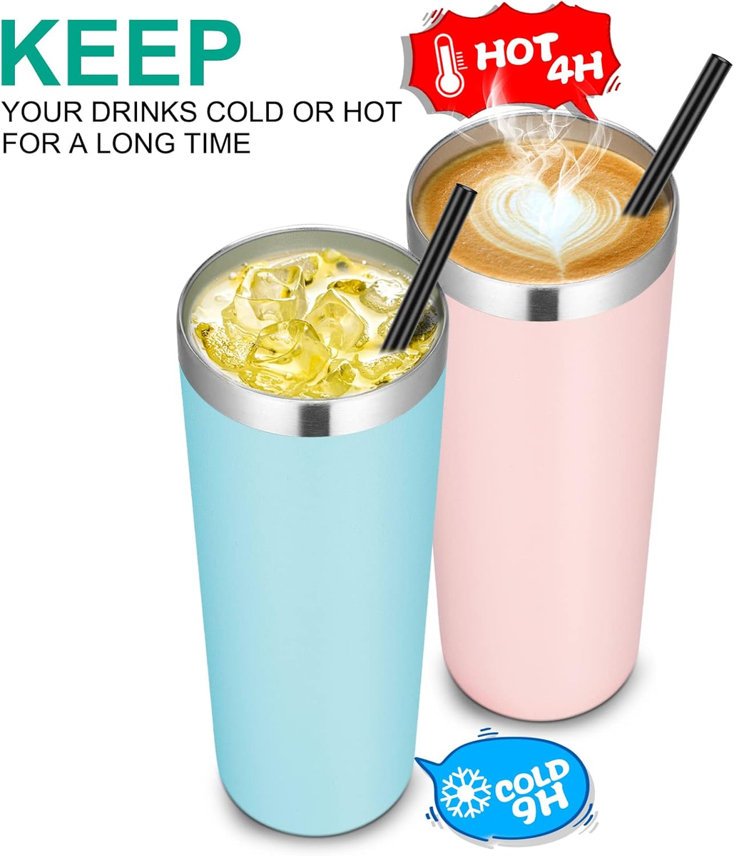 Vasos Delgados Aislados Con Popote, Vasos De Agua De Acero