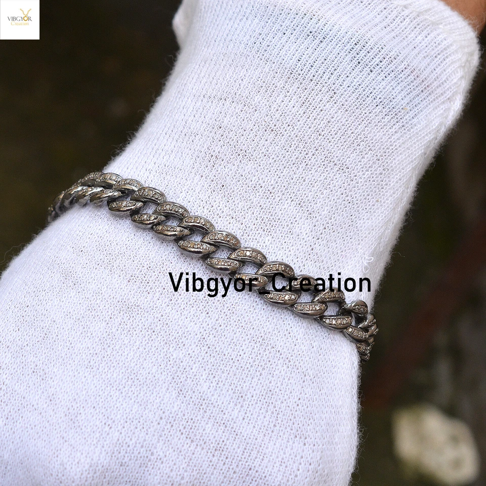 Pave Diamond Link Bracelet 925 Sterling Silver Customized Initial Bracelet Gift - Image 3 of 4