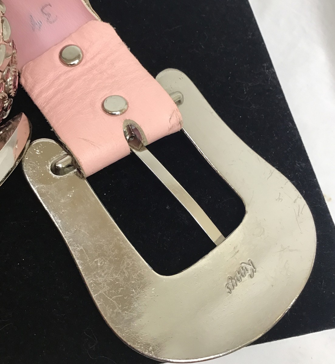 Kippys Belt Baby Pink Leather With Pink Crystals Silver