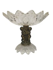 Vintage Hollywood Regency Crystal Centerpiece With Brass Cherubs