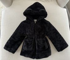 Toddler Kids Girls Faux Fur Dress Coat Winter Jacket Black Outerwear Sz 110 4/5