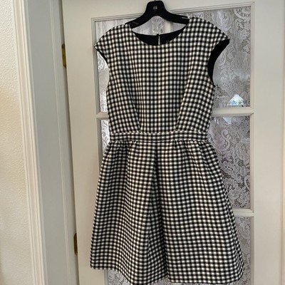 Zara Basic Black Check Sleeveless Dress M Classic Knee Length Waistband Side Zip