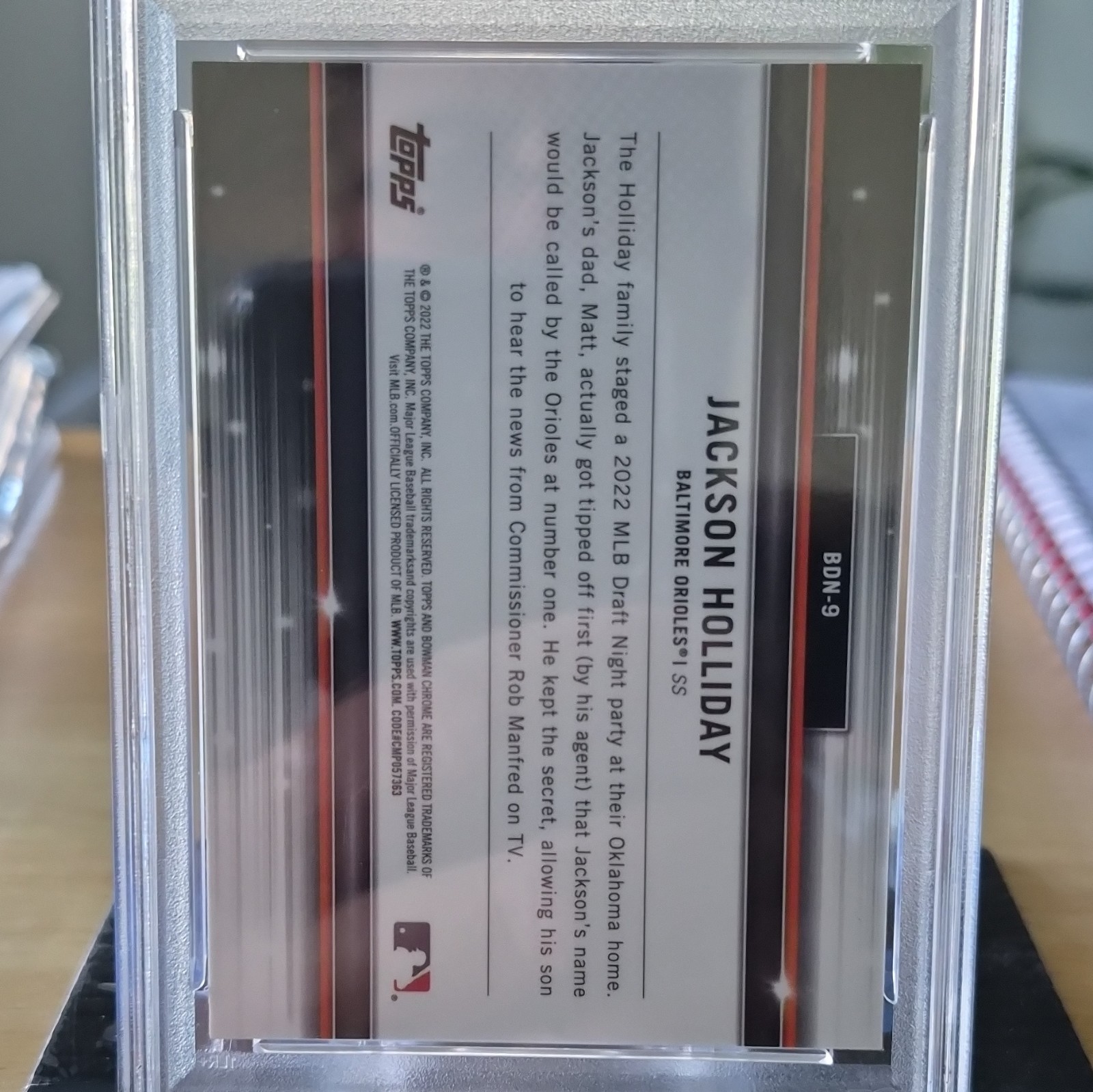 Topps 2022 Bowman Draft Draft Night Jackson Holliday Orioles BDN-9 RC PSA 10 view 4