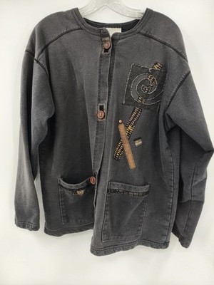Rare Nu Views Womens Medium Washed Gray 100% Cotton Long Sleeve Cardigan