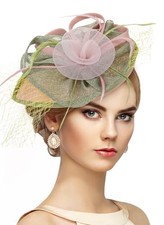 Derby Fascinators Hat for Women - Feather Tea Party Hat with Pink and Green