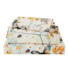 Boho Floral Printed Sheet Set King Size 4 Piece,Soft Breathable Bedding Dee...