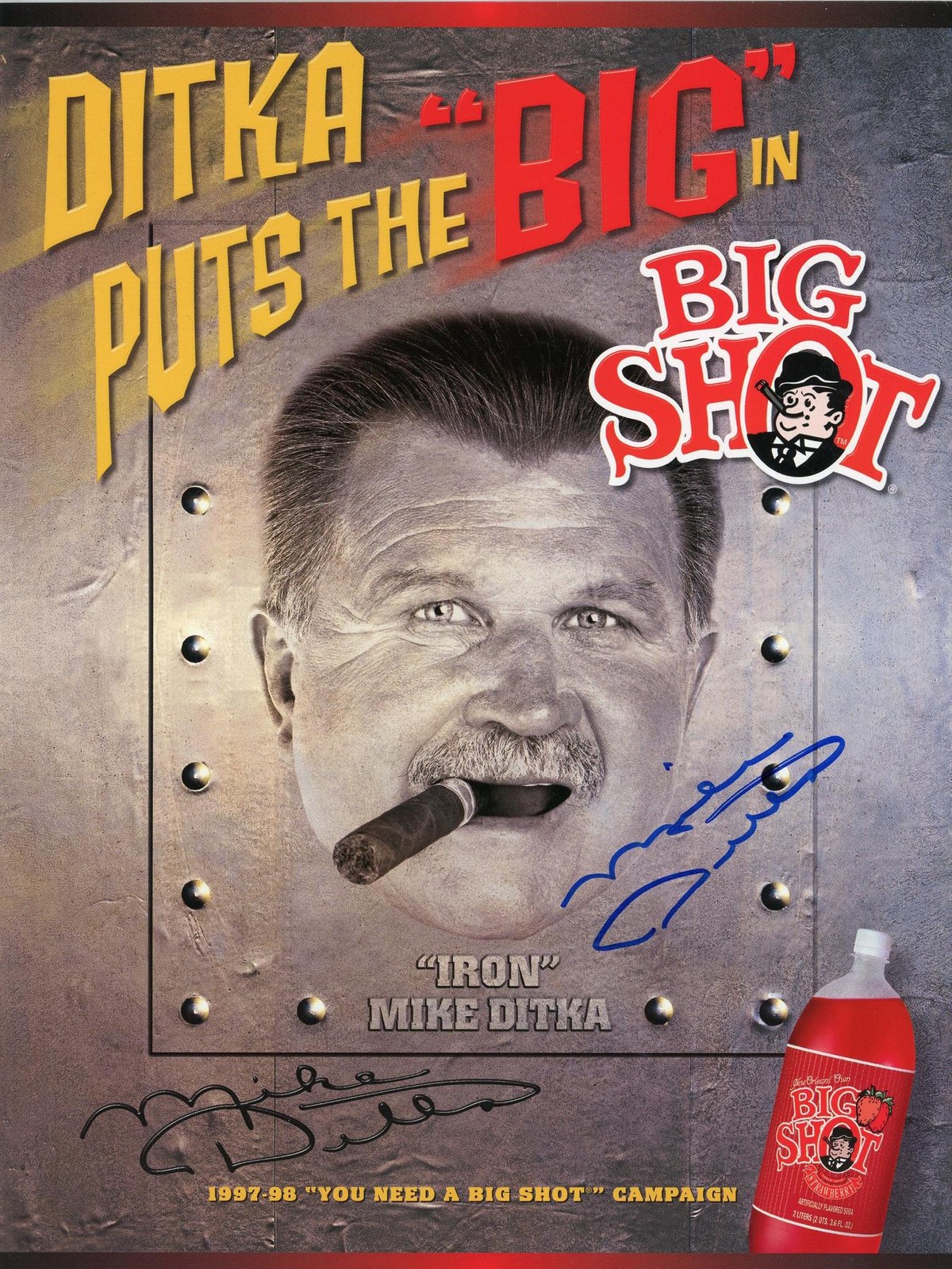 Mike Ditka Autographed Signed Big Shot Beverages Foldout Display JSA CK72155 