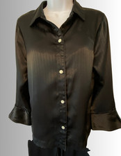 Vtg CRUZ by NATORI 2-Piece Black Pinstripe Liquid Satin Pajama Set Sz Small 90s