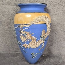 Jarrón de bolsillo de pared japonés vintage Satsuma Dragonware azul Moriage Dragon Japón
