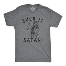 Camiseta Para Hombres Suck It Satan Divertida Ofensiva Rudo Jesús Broma Camiseta para Chicos