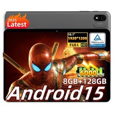 Android 15 Tablet 10 Inch 1920x1200 FHD Display 8 128GB 6000mAh for Work Study