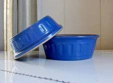 Antique Vintage Yelloware Cornflower Blue Casserole Dish- Covered Dish with Lid