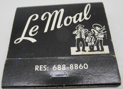 Le Moal French Restaurant New York City 942 Third Avenue FULL Matchbook