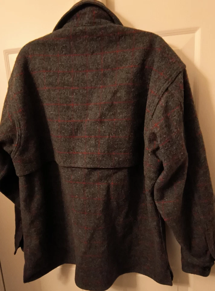 Abrigo Johnson Woolen Mills Para Hombre XL Cuadros Gris Rojo Cuadros, Vintage, EE. UU. Cremallera Completa Foto 3 de 3