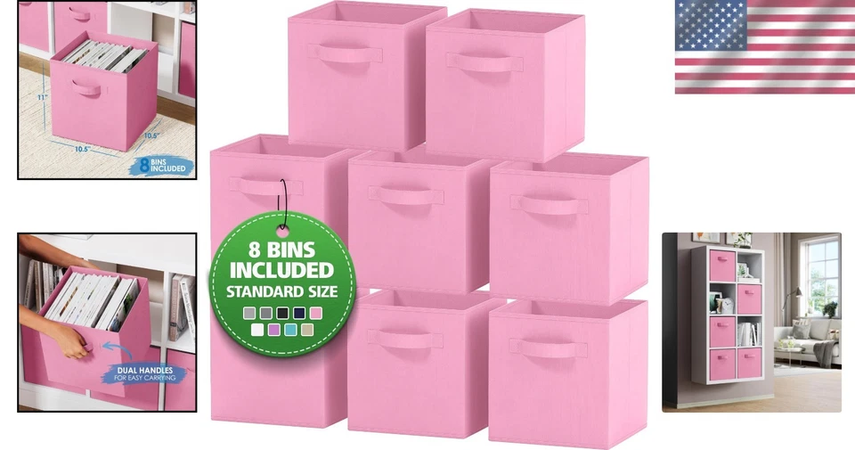 Contenedores de almacenamiento plegables ecológicos - Elegante conjunto organizador rosa claro Foto 2 de 4