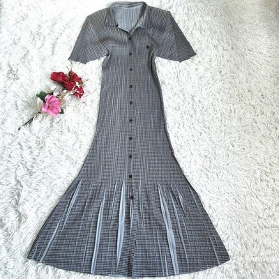 Pleats Please Issey Miyake Gingham Check Maxi Shirt Dress Size 2 M