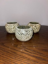 Mosaic Glass Candle Holders Set of 3 Gold Decorative Votive Trio