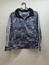 Adidas Boys Size 10/12 Gray Camo Full Zip Sweater Track Jacket Performance