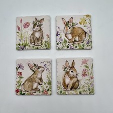 Bunny Rabbit Coasters Rabbit & Flowers Stone Coasters Set Of 4 By Susan Wignet