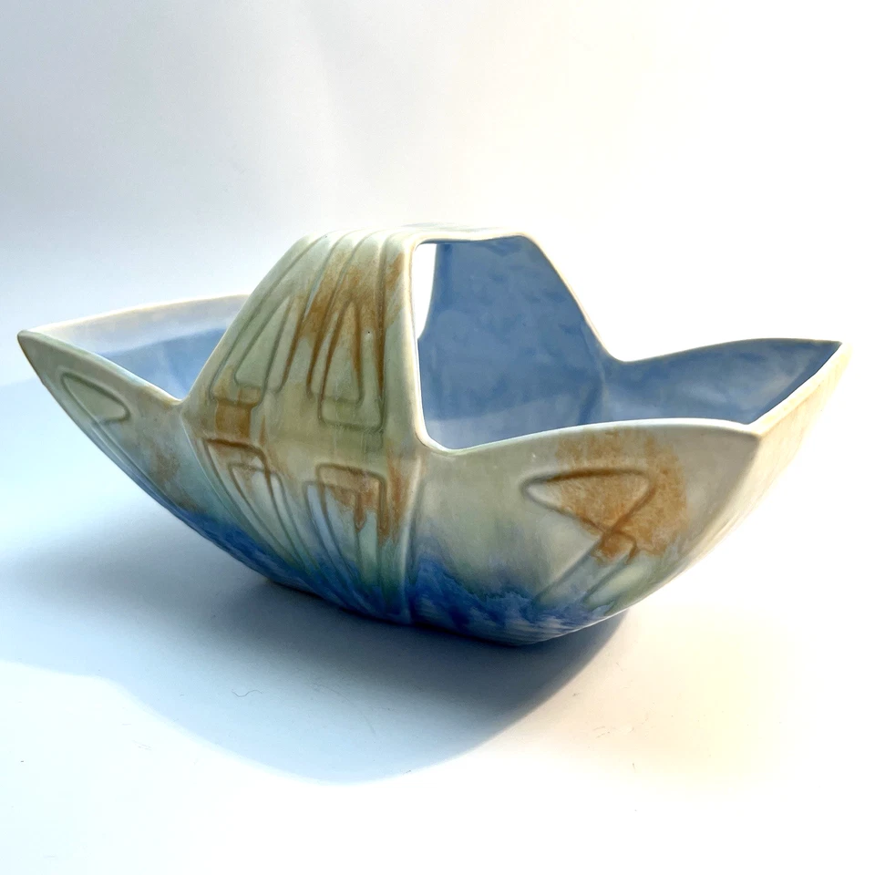 Beswick Pottery Hand Painted Basket Art Deco Number 475 in Blue & Beige Matt VGC - Image 3 of 4