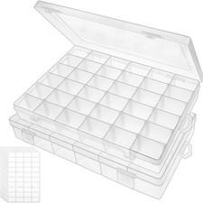 Bead Organizer Storage 2 Pack 36 Grid Jewelry Tackle Craft Box Adjustable