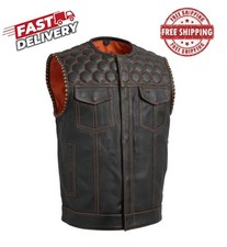 Men's Club Style Biker Vest Perforated Genuine Cowhide Leather Motorcycle Vest