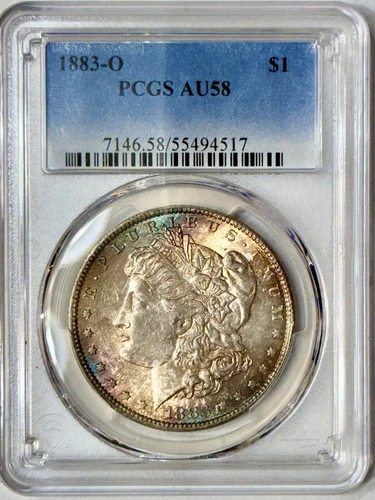 Morgan Silver Dollar 1883 O PCGS AU 58 About Uncirculated Monster Rainbow Toning