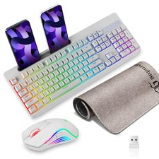 RGB Wireless Rechargeable Gaming Keyboard Mouse Combo w/ Tablet/Phone Holder