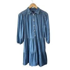 GAP Light Wash Puff Sleeve Denim Mini Shirtdress Dress Women's XS