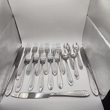 Set Of 18 Oneida CARTER Stainless Glossy Frosted Center Forks Spoons Knives