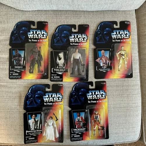 Lot Of 5 Star Wars Figures Power Of The Force Leia, Luke, Chewy, C3PO & Han New