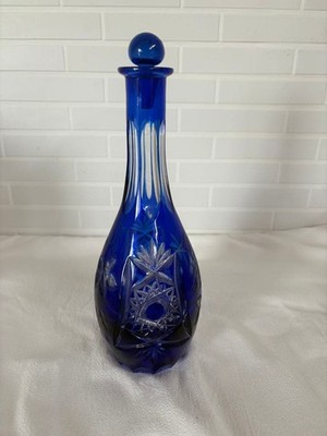 Lausitzer Kristall Kobaltblau Handgeschliffen Karaffe Krug DDR Vintage Germany