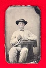 RARE CIVIL WAR ERA TINTYPE OF YOUNG MAN IN SUIT WITH BOWTIE, AND WIDE BRIMMED