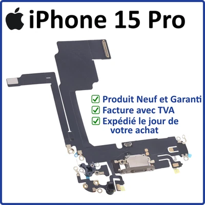 IPHONE 15 PRO TITANE NATUREL NAPPE CONNECTEUR DE CHARGE USB-C MICRO ANTENNE DOCK - Photo 1/3
