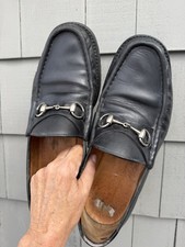 GUCCI black leather horsebit lug sole loafers Italian designer 12 prepster