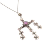 925 Sterling Silver Vintage Necklace MEXICO Amethyst Holy Yalalag Cross  NE4845