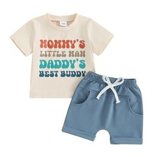 Toddler Baby Boy Summer Outfit Funny Letter T-Shirts Top Shorts Set Infant Bo...