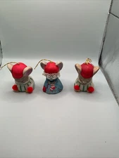 Jasco Vintage Caring Critters Porcelain Lot 3 Christmas Bell Ornaments 1985