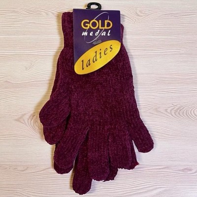 Gold Medal Ladies Chenille Gloves One Size Winter Warm Soft Knit Cranberry NWT