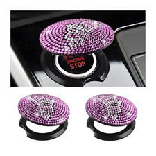 2PCS Bling Car Push Start Button Cover, Crystal Rhinestones Crown Vehicle Pink