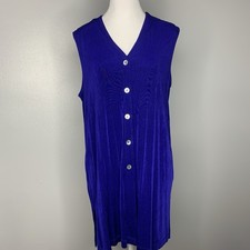 VTG Citiknits Button Front Top Violet Blue Stretch V-Neck Slits Made in USA Sz L