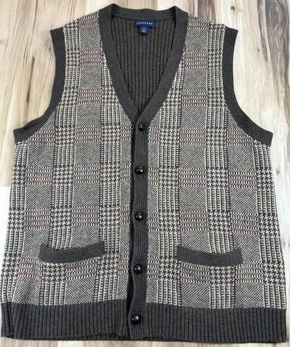 Lands' End Wool Sweater Vest V Neck Glen Check Pattern Grandpa Button Men XL - product listing photo