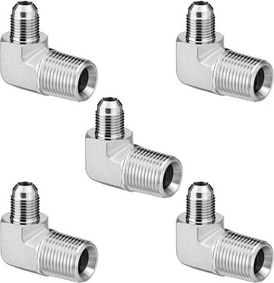 5 Pack 90 Degree Elbow Hydraulic Adapter Fittings: 3/8'' JIC Male x 1/2'' NPT Male