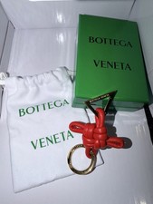 BOTTEGA VENETA Leather Double Knot Keyring Triangle Red Gold Keychain