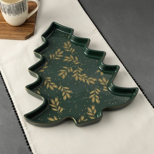 Figural Holiday Tree Ceramic Serve Tray Snacks Desserts Festive Gatherings New - Picture 7 of 7