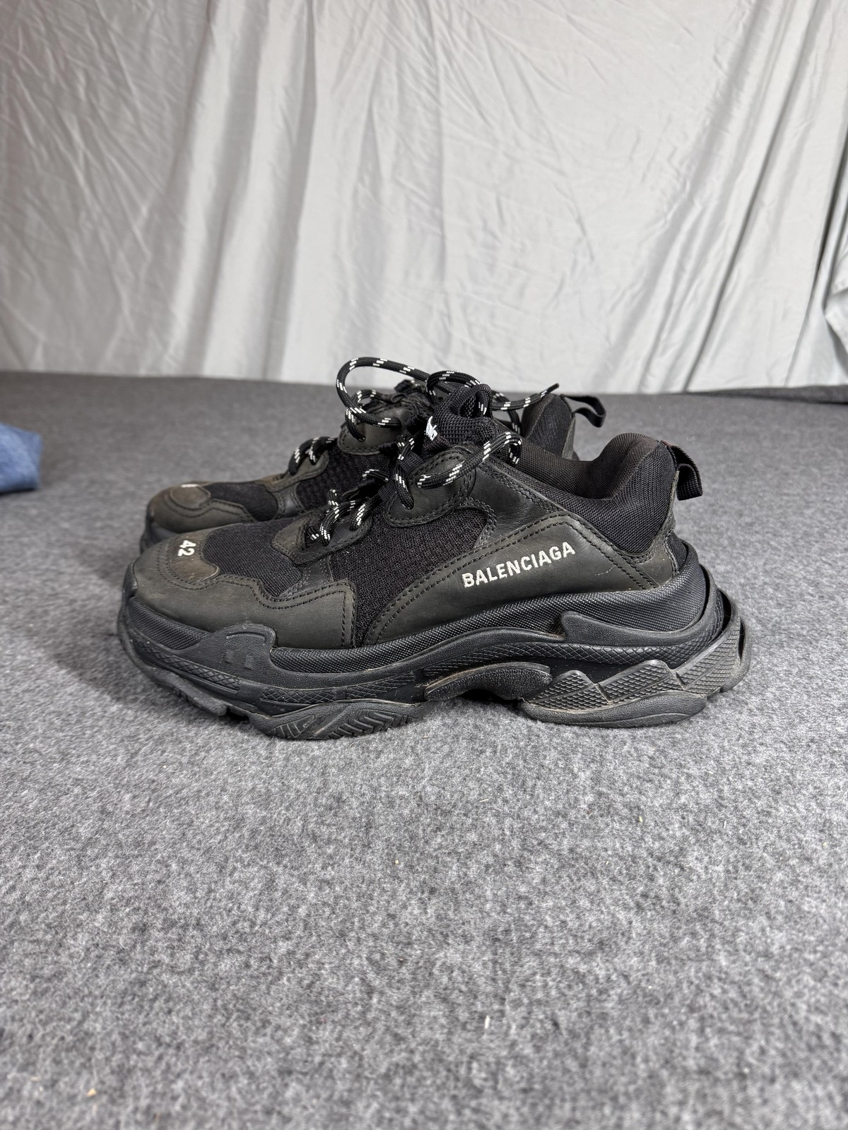 Balenciaga Triple S Shoes Mens Size 9 Black Leather Mesh Chunky Dad thumbnail 6